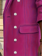 Double-Breasted Longline Coat Women's Lapel Overcoat Pink – Office, Casual, Holiday, Gift