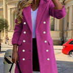 Double-Breasted Longline Coat Women's Lapel Overcoat Pink – Office, Casual, Holiday, Gift