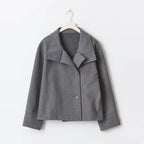 Double-Breasted Pea Coat Wool-Blend Grey Women's Stand Collar – Office, Casual, Winter, Gift