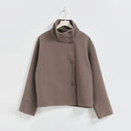 Double-Breasted Pea Coat Wool-Blend Grey Women's Stand Collar – Office, Casual, Winter, Gift