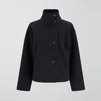 Double-Breasted Pea Coat Wool-Blend Grey Women's Stand Collar – Office, Casual, Winter, Gift