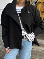 Double-Breasted Pea Coat Wool-Blend Grey Women's Stand Collar – Office, Casual, Winter, Gift