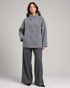 Double-Breasted Pea Coat Wool-Blend Grey Women's Stand Collar – Office, Casual, Winter, Gift