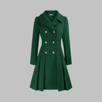 Double-Breasted Trench Coat Women's Burgundy Pleated Lapel Long Sleeve – Office, Casual, Winter, Gift
