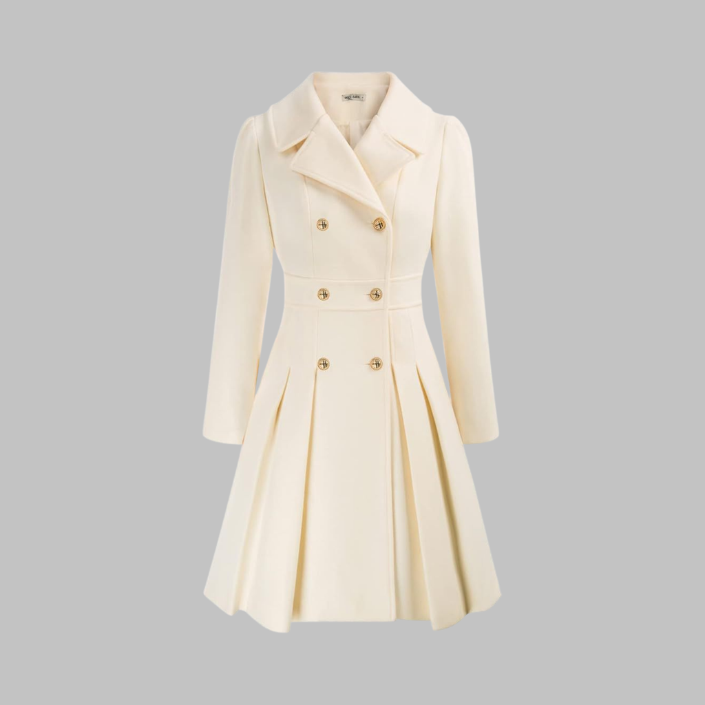 Double-Breasted Trench Coat Women's Burgundy Pleated Lapel Long Sleeve – Office, Casual, Winter, Gift