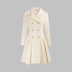 Double-Breasted Trench Coat Women's Burgundy Pleated Lapel Long Sleeve – Office, Casual, Winter, Gift