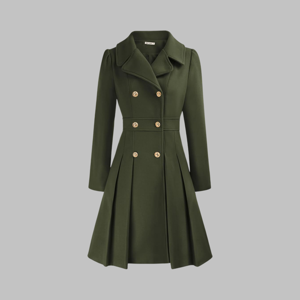 Double-Breasted Trench Coat Women's Burgundy Pleated Lapel Long Sleeve – Office, Casual, Winter, Gift