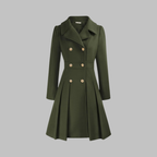 Double-Breasted Trench Coat Women's Burgundy Pleated Lapel Long Sleeve – Office, Casual, Winter, Gift