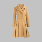 Double-Breasted Trench Coat Women's Burgundy Pleated Lapel Long Sleeve – Office, Casual, Winter, Gift
