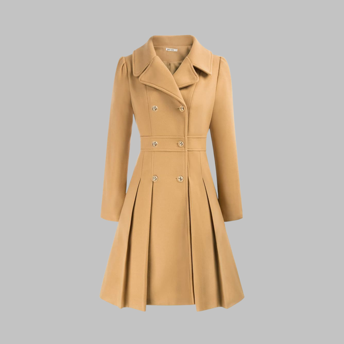 Double-Breasted Trench Coat Women's Burgundy Pleated Lapel Long Sleeve – Office, Casual, Winter, Gift