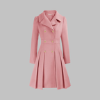 Double-Breasted Trench Coat Women's Burgundy Pleated Lapel Long Sleeve – Office, Casual, Winter, Gift