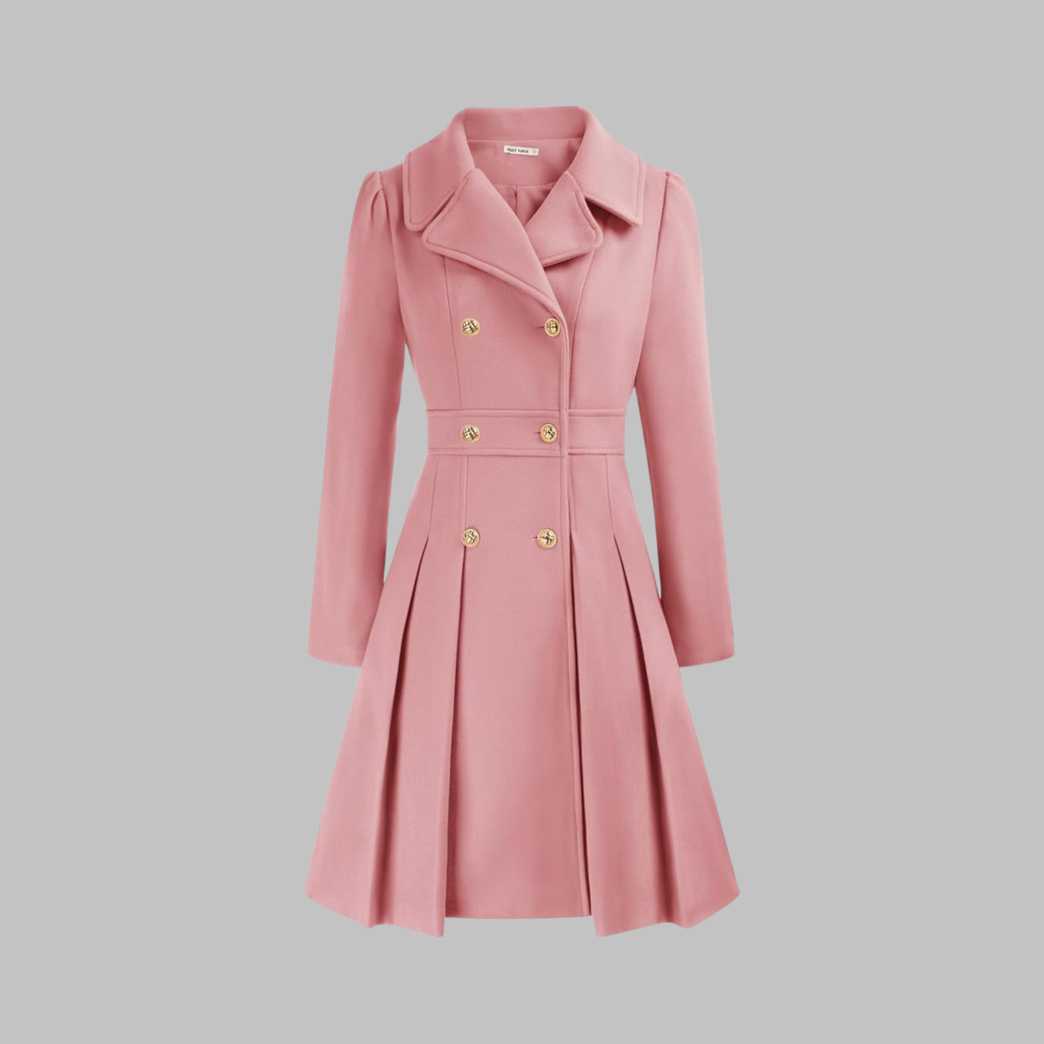 Double-Breasted Trench Coat Women's Burgundy Pleated Lapel Long Sleeve – Office, Casual, Winter, Gift