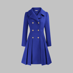 Double-Breasted Trench Coat Women's Burgundy Pleated Lapel Long Sleeve – Office, Casual, Winter, Gift