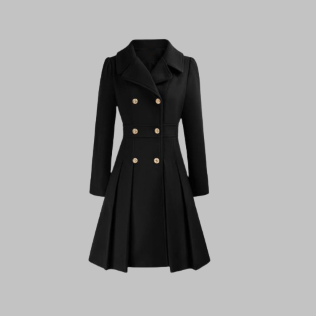 Double-Breasted Trench Coat Women's Burgundy Pleated Lapel Long Sleeve – Office, Casual, Winter, Gift