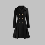 Double-Breasted Trench Coat Women's Burgundy Pleated Lapel Long Sleeve – Office, Casual, Winter, Gift
