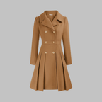 Double-Breasted Trench Coat Women's Burgundy Pleated Lapel Long Sleeve – Office, Casual, Winter, Gift