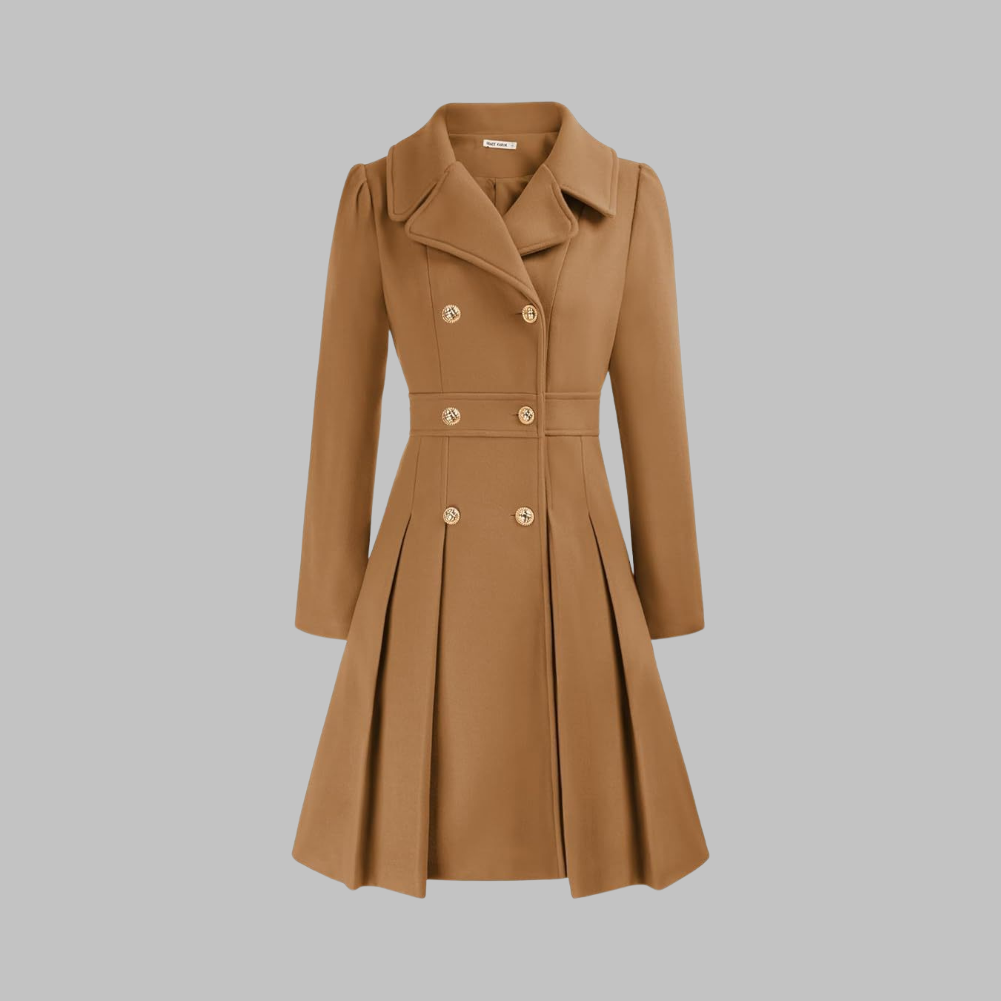 Double-Breasted Trench Coat Women's Burgundy Pleated Lapel Long Sleeve – Office, Casual, Winter, Gift