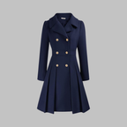 Double-Breasted Trench Coat Women's Burgundy Pleated Lapel Long Sleeve – Office, Casual, Winter, Gift