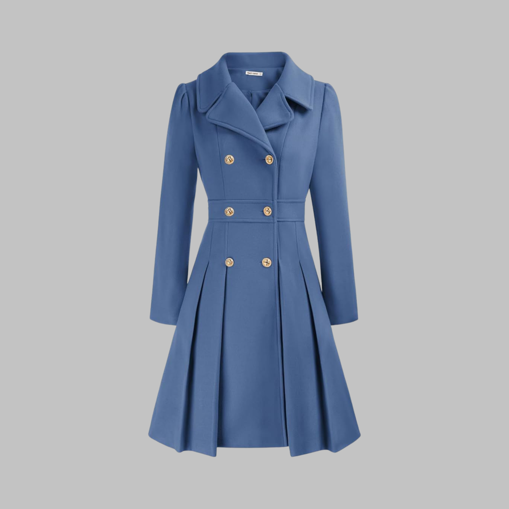 Double-Breasted Trench Coat Women's Burgundy Pleated Lapel Long Sleeve – Office, Casual, Winter, Gift