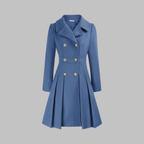 Double-Breasted Trench Coat Women's Burgundy Pleated Lapel Long Sleeve – Office, Casual, Winter, Gift