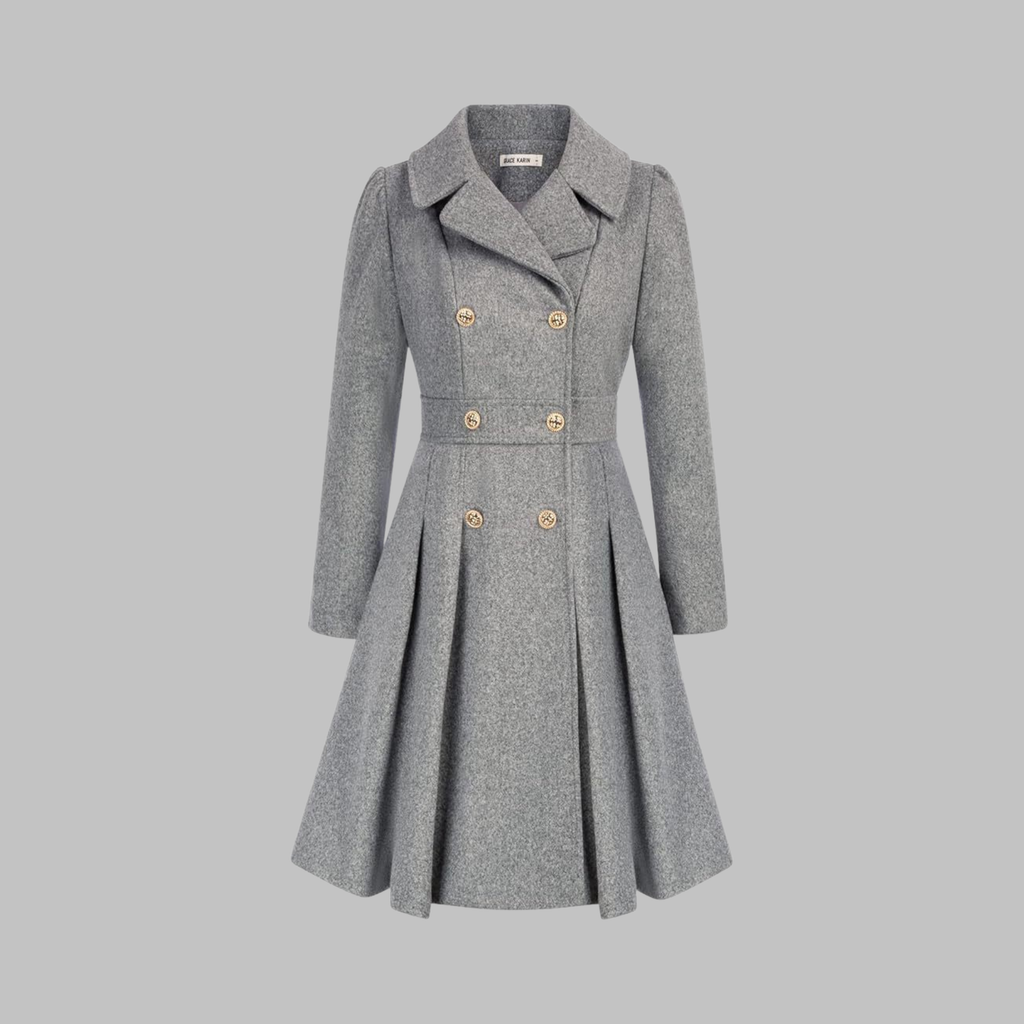 Double-Breasted Trench Coat Women's Burgundy Pleated Lapel Long Sleeve – Office, Casual, Winter, Gift
