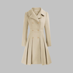 Double-Breasted Trench Coat Women's Burgundy Pleated Lapel Long Sleeve – Office, Casual, Winter, Gift