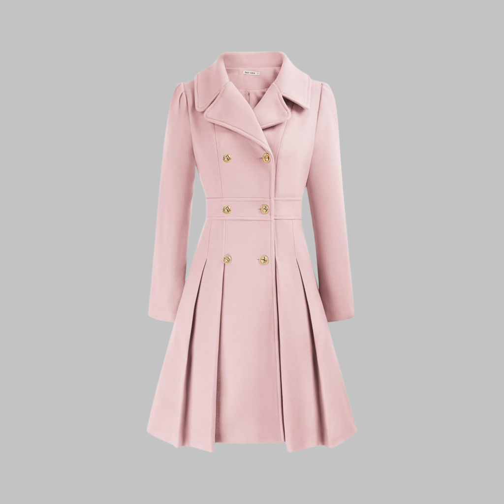 Double-Breasted Trench Coat Women's Burgundy Pleated Lapel Long Sleeve – Office, Casual, Winter, Gift