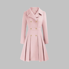 Double-Breasted Trench Coat Women's Burgundy Pleated Lapel Long Sleeve – Office, Casual, Winter, Gift