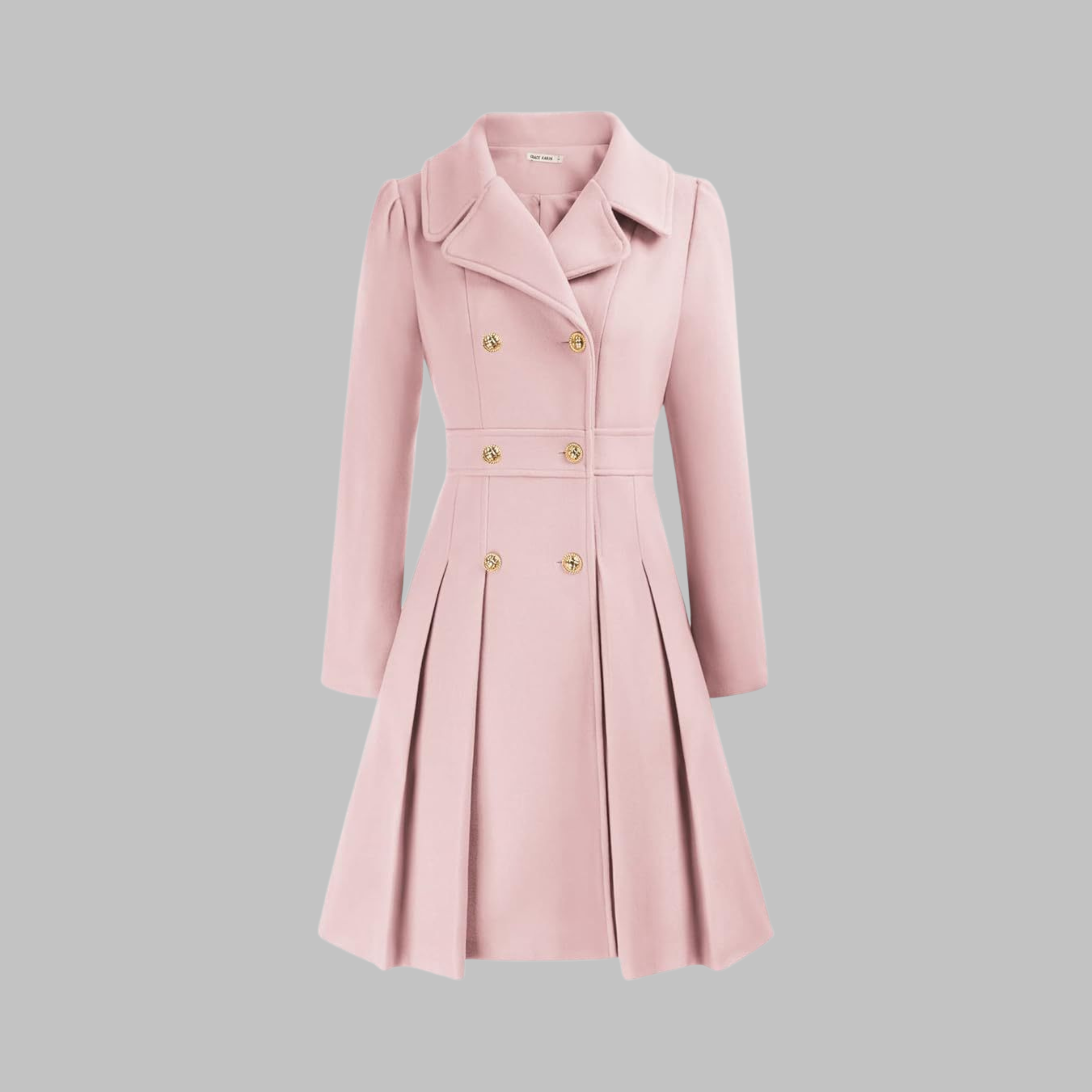 Double-Breasted Trench Coat Women's Burgundy Pleated Lapel Long Sleeve – Office, Casual, Winter, Gift