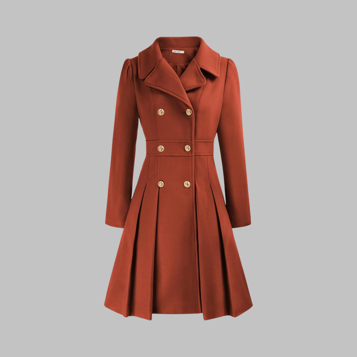 Double-Breasted Trench Coat Women's Burgundy Pleated Lapel Long Sleeve – Office, Casual, Winter, Gift