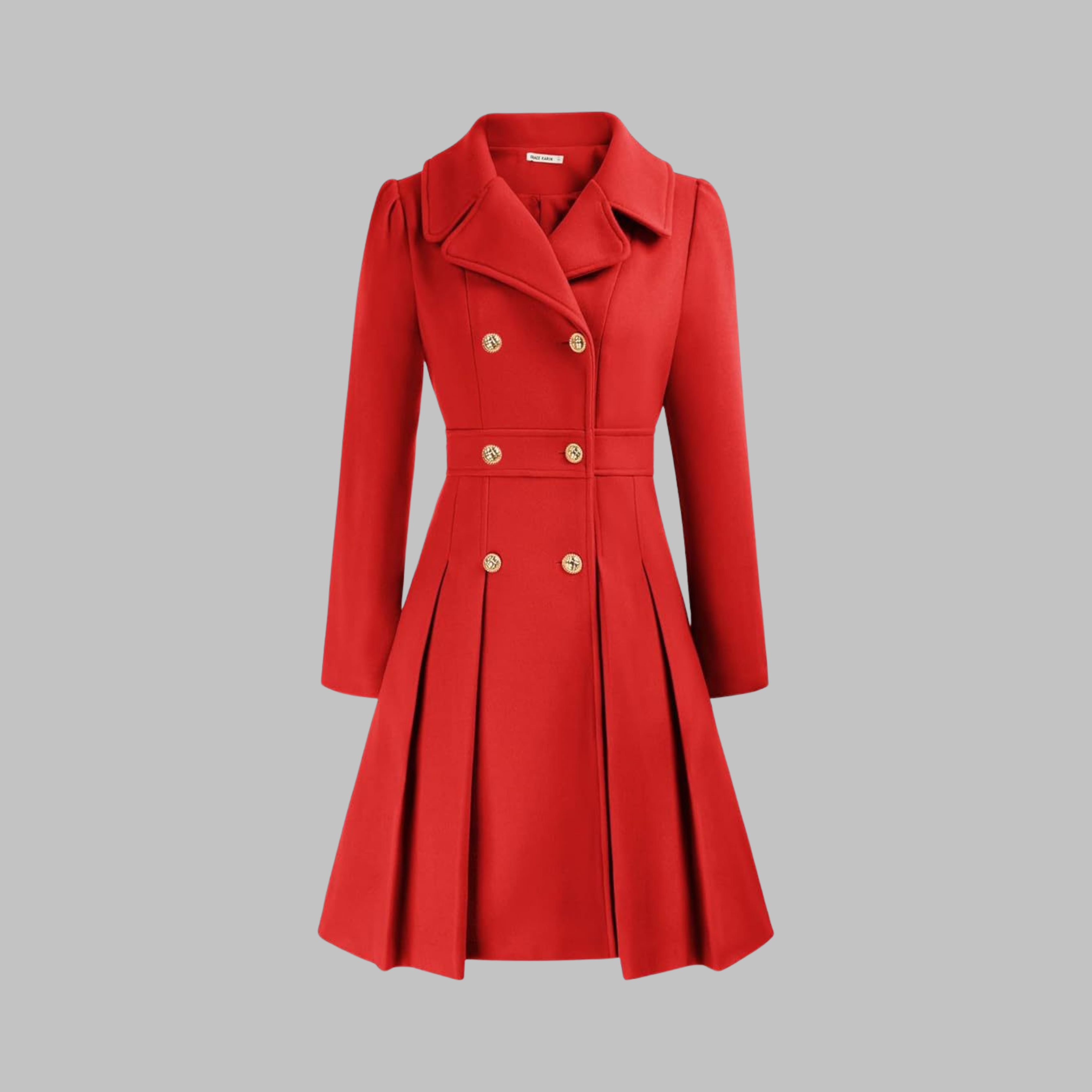 Double-Breasted Trench Coat Women's Burgundy Pleated Lapel Long Sleeve – Office, Casual, Winter, Gift