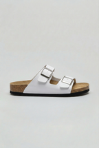 Double Buckle Sandals White Cork Footbed Men's – Casual, Summer, Holiday, Everyday Comfort