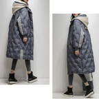Down Jacket Longline Quilted Blue Women's Hooded Puffer Coat – Casual, Winter Warm Outerwear