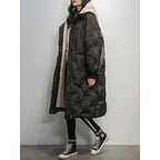 Down Jacket Longline Quilted Blue Women's Hooded Puffer Coat – Casual, Winter Warm Outerwear