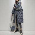 Down Jacket Longline Quilted Blue Women's Hooded Puffer Coat – Casual, Winter Warm Outerwear