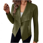 Draped Open-Front Jacket Suede Brown Women's Waterfall Collar – Casual, Office, Autumn Layering