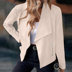 Draped Open-Front Jacket Suede Brown Women's Waterfall Collar – Casual, Office, Autumn Layering