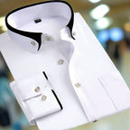 Dress Shirt Men's Long-Sleeve Black Cotton Blend Contrast Collar – Office, Formal, Casual, Gift