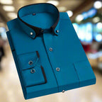 Dress Shirt Men's Long-Sleeve Black Cotton Blend Contrast Collar – Office, Formal, Casual, Gift