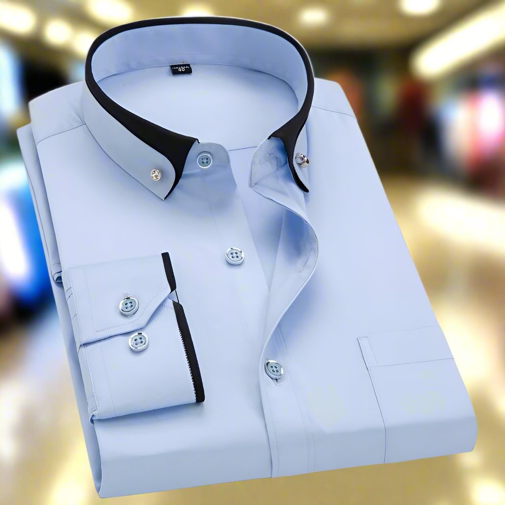 Dress Shirt Men's Long-Sleeve Black Cotton Blend Contrast Collar – Office, Formal, Casual, Gift