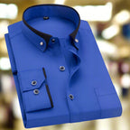 Dress Shirt Men's Long-Sleeve Black Cotton Blend Contrast Collar – Office, Formal, Casual, Gift