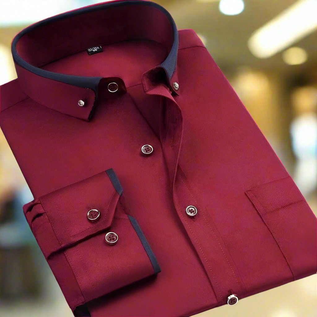 Dress Shirt Men's Long-Sleeve Black Cotton Blend Contrast Collar – Office, Formal, Casual, Gift