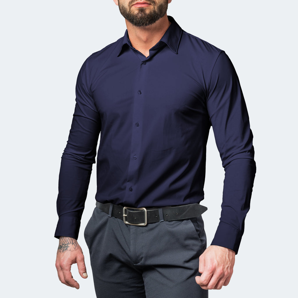 Dress Shirt Stretch Wrinkle-Free Men's Light Blue Long Sleeve – Office, Formal, Casual, Gift