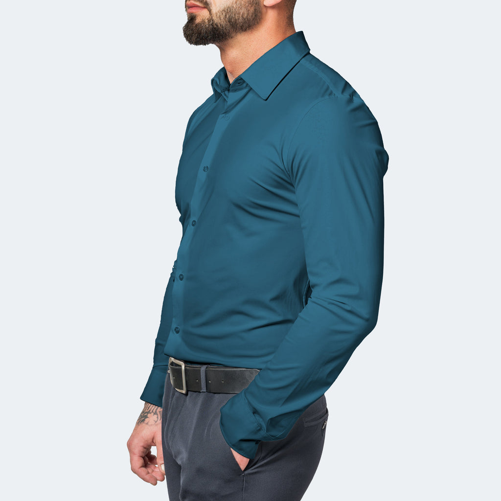 Dress Shirt Stretch Wrinkle-Free Men's Light Blue Long Sleeve – Office, Formal, Casual, Gift