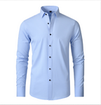 Dress Shirt Stretch Wrinkle-Free Men's Light Blue Long Sleeve – Office, Formal, Casual, Gift