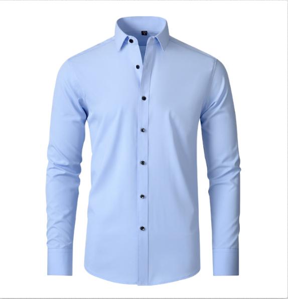 Dress Shirt Stretch Wrinkle-Free Men's Light Blue Long Sleeve – Office, Formal, Casual, Gift