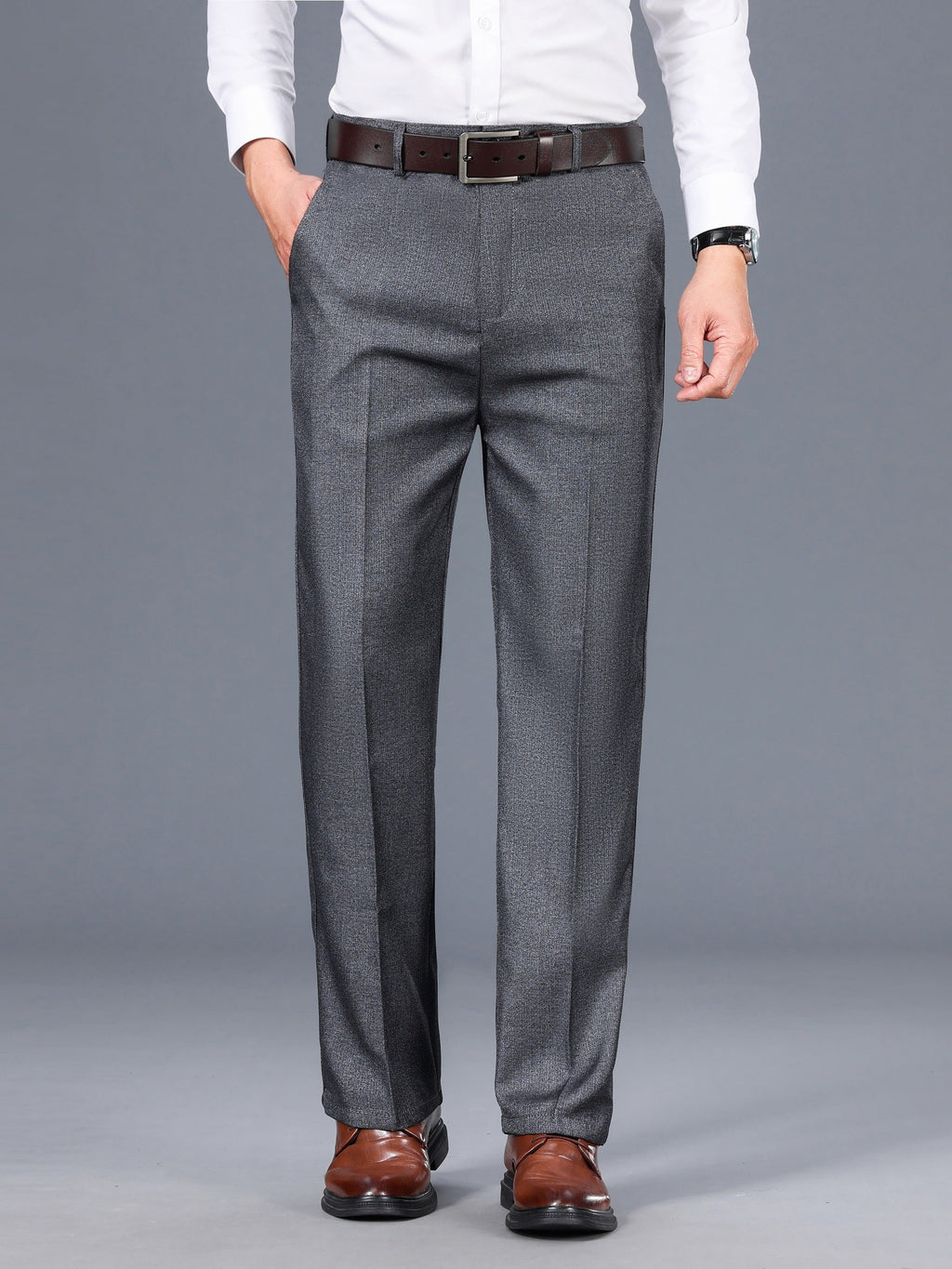 Dress Trousers Straight-Leg Grey Men's – Office, Formal, Business, Casual, Gift · Werune