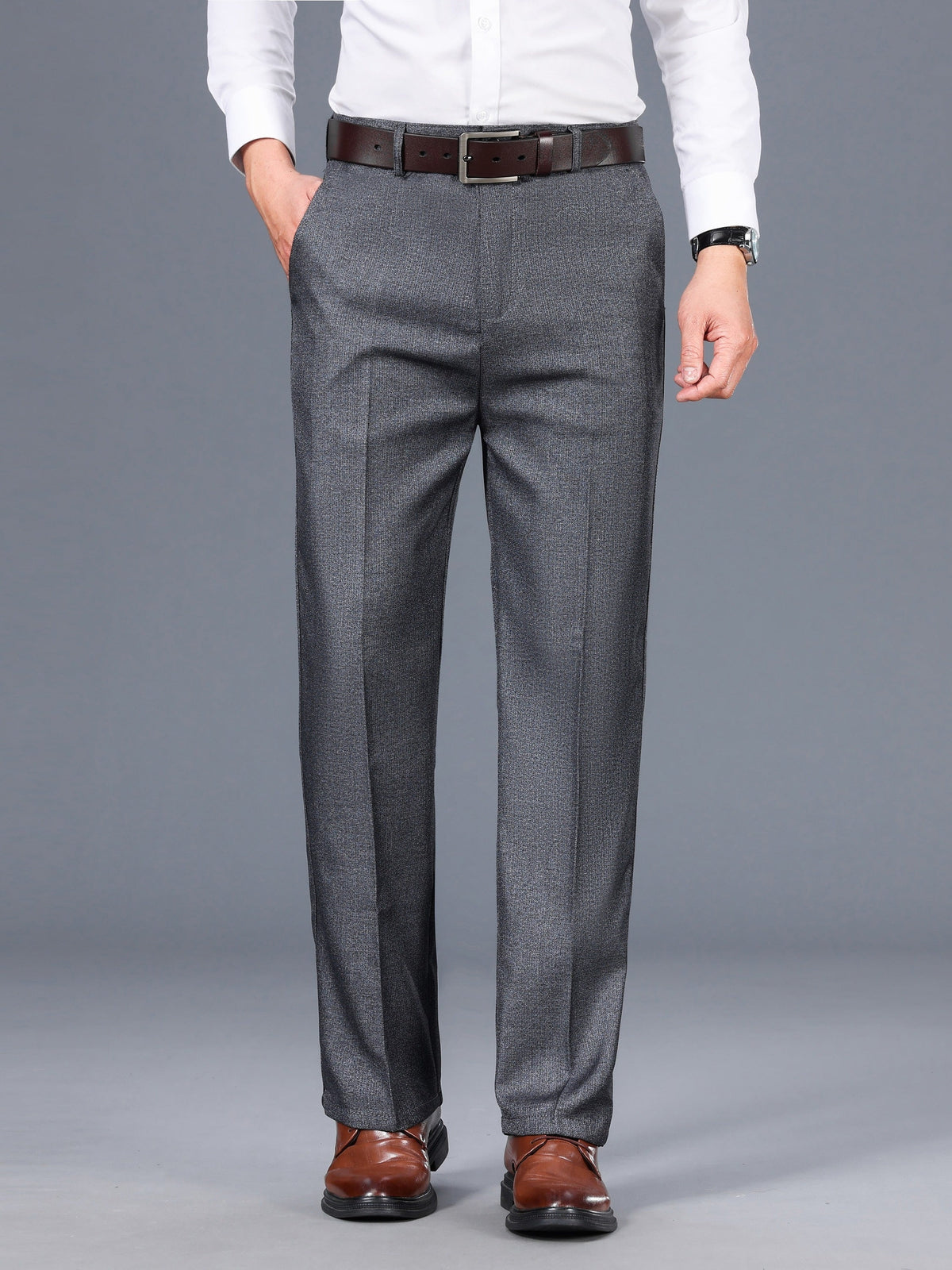 Dress Trousers Straight-Leg Grey Men's – Office, Formal, Business, Casual, Gift · Werune