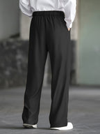 Dress Trousers Wide-Leg Pleated Black Men's – Office, Casual, Formal, Everyday Smart Wear
