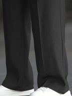 Dress Trousers Wide-Leg Pleated Black Men's – Office, Casual, Formal, Everyday Smart Wear